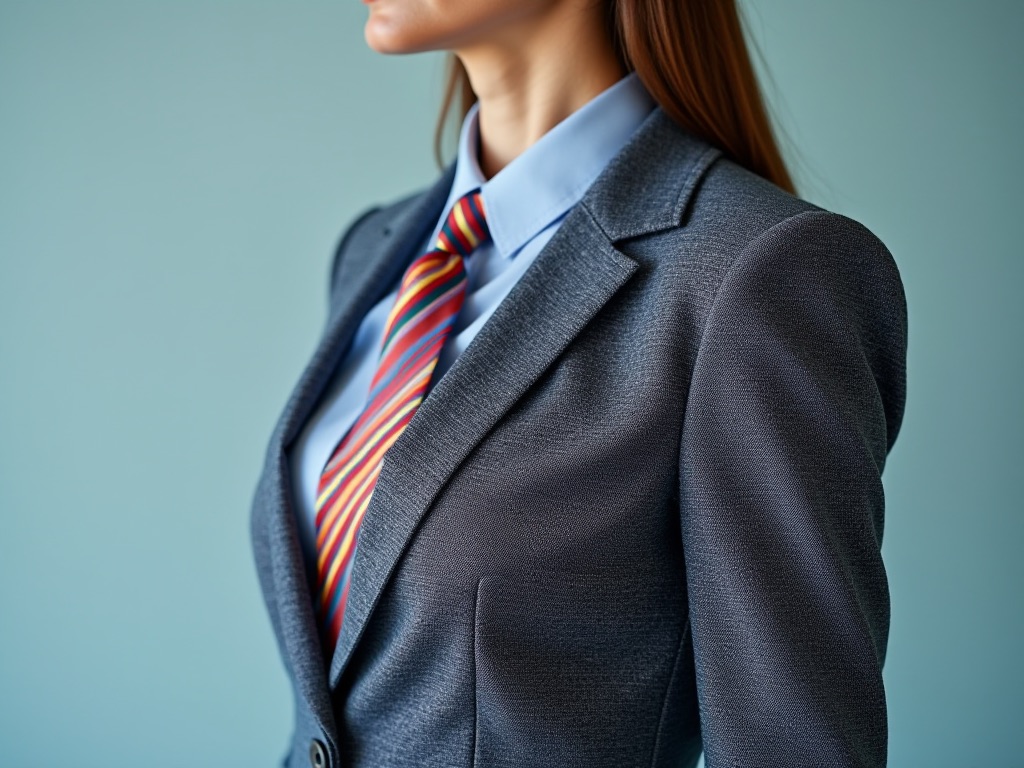 A model wearing a gray business suit.
