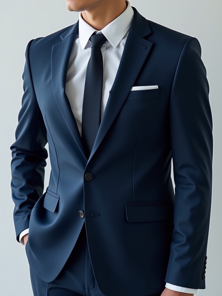 A model wearing blue business suit