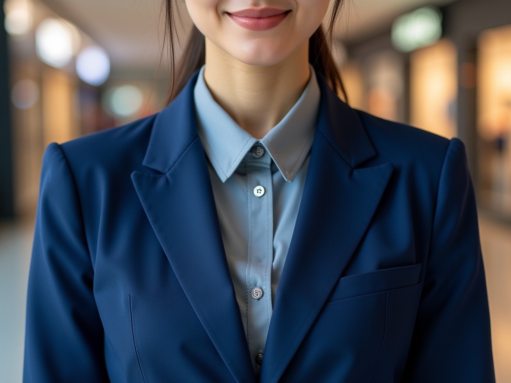 A model wearing a blue suit.