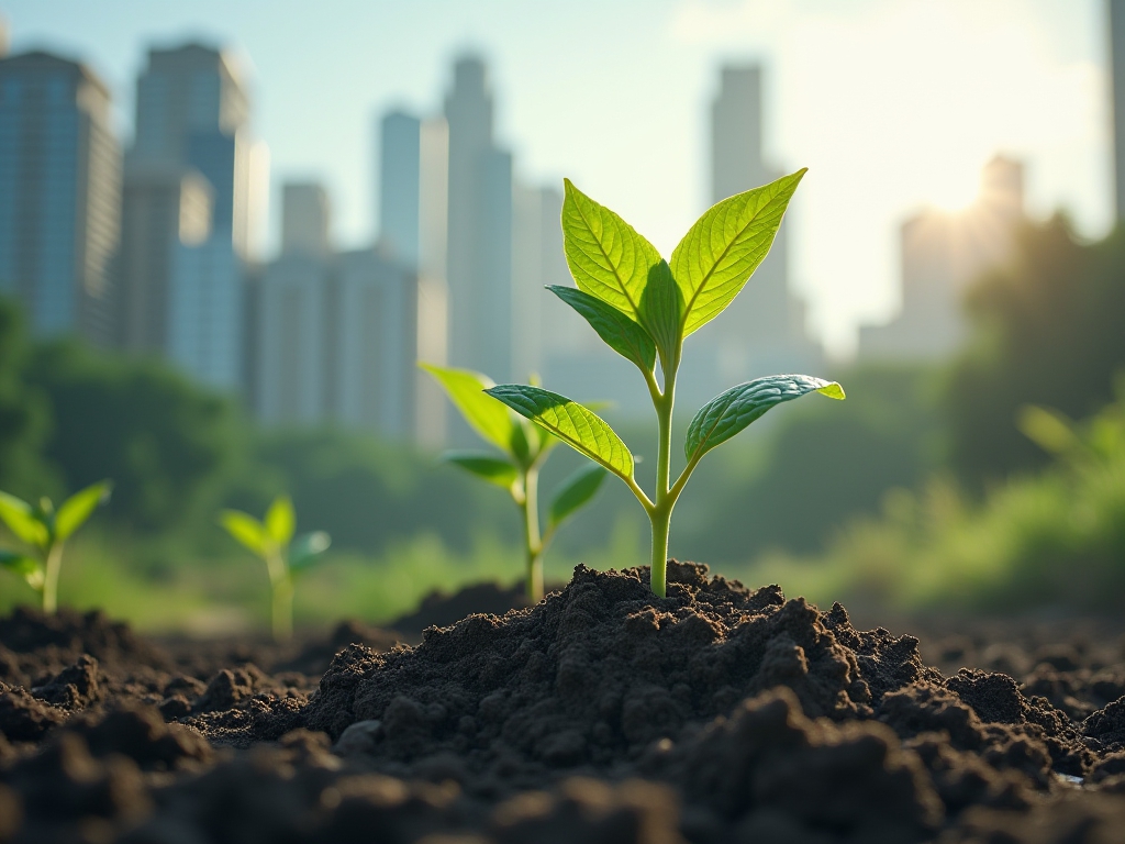 A sprout emerging from the dirt.