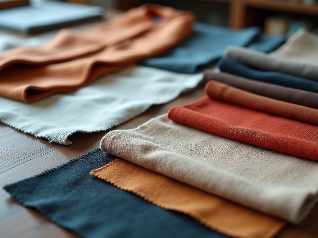 A variety of different fabrics on a table.
