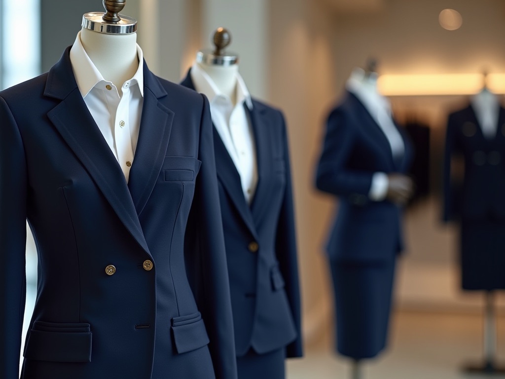 Blazer design prototypes on mannequins.